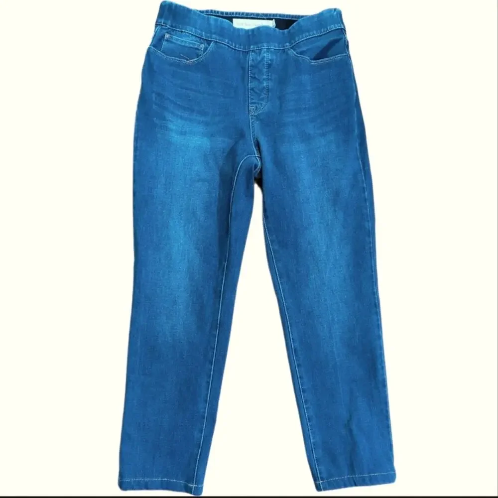 Soft Surroundings High Rise Pull On Stretchy Elastic Waist Comfy Straight Jeans